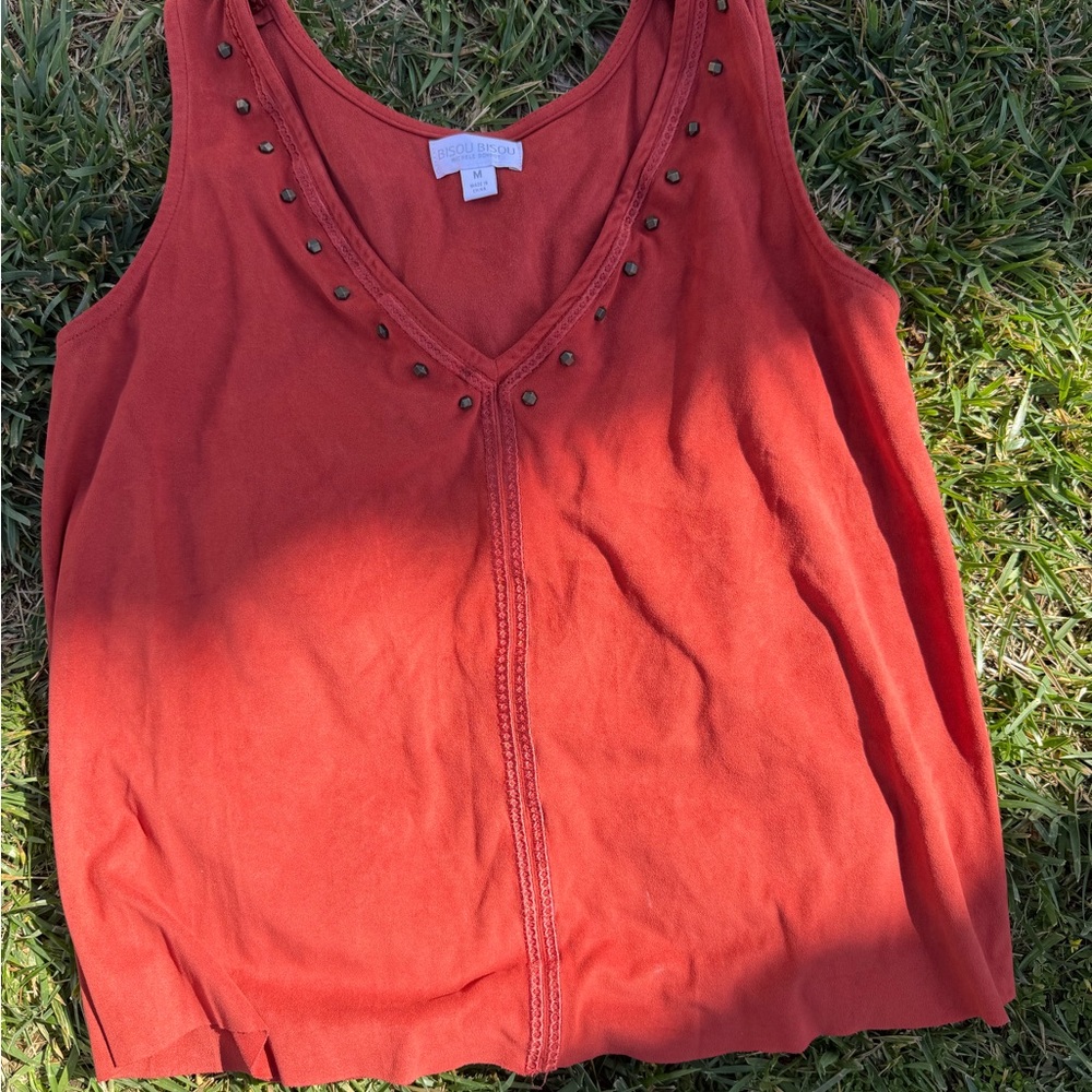 Bisou Bisou Rust Tank Top with Stud Accents